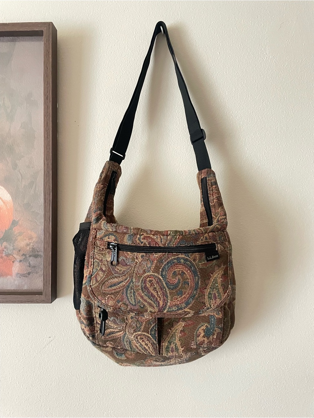 LL Bean 90s Y2K Vintage Paisley Tapestry Messenger Crossbody Bag Purse